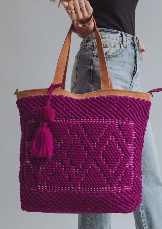Magenta Diamond Pattern Tote Bag