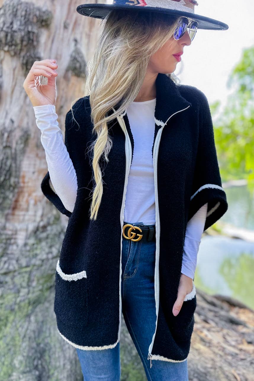 Zip-Up Knit Pocket Cardigan