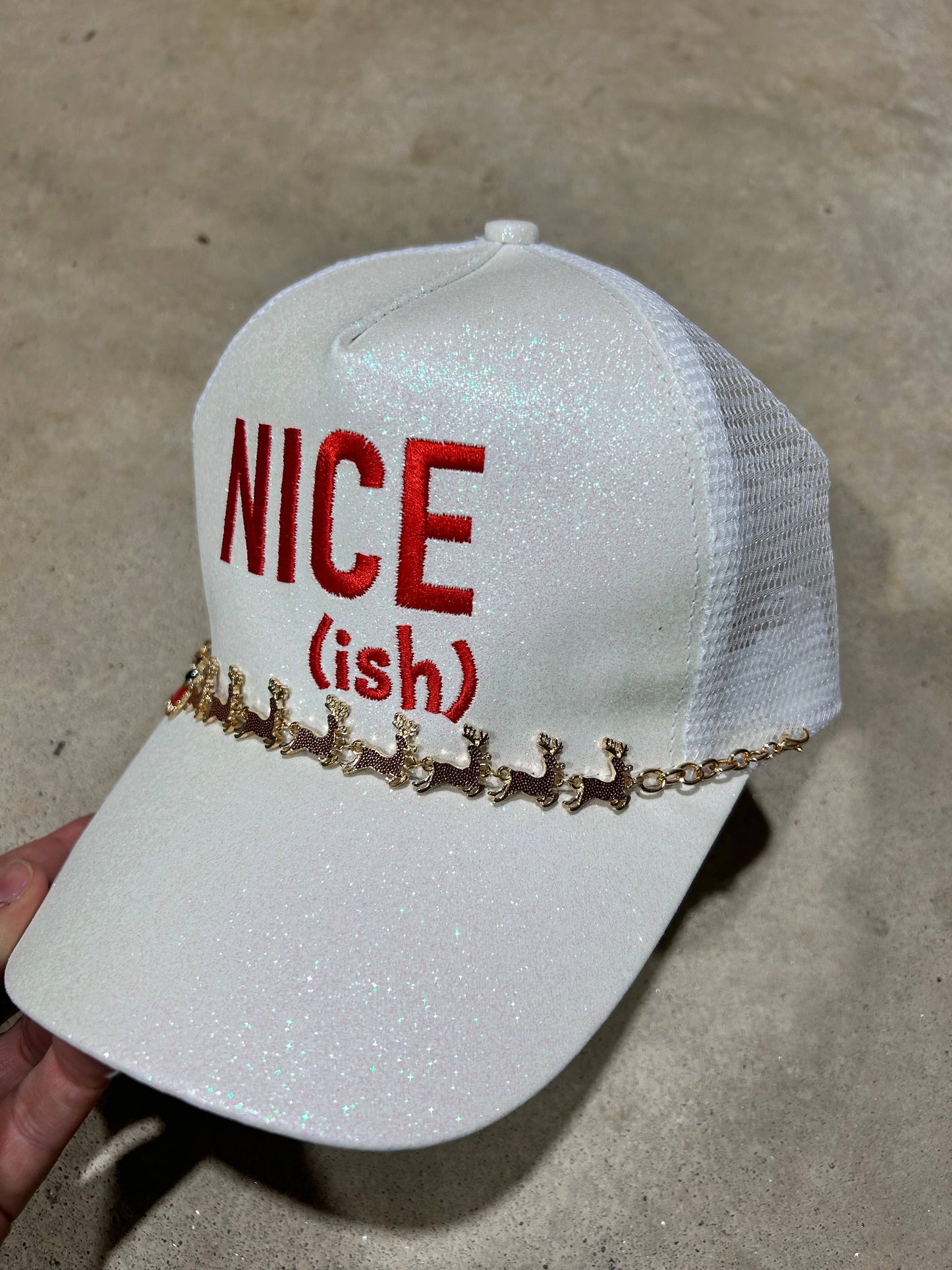 Nice-ish White Glitter Trucker Hat