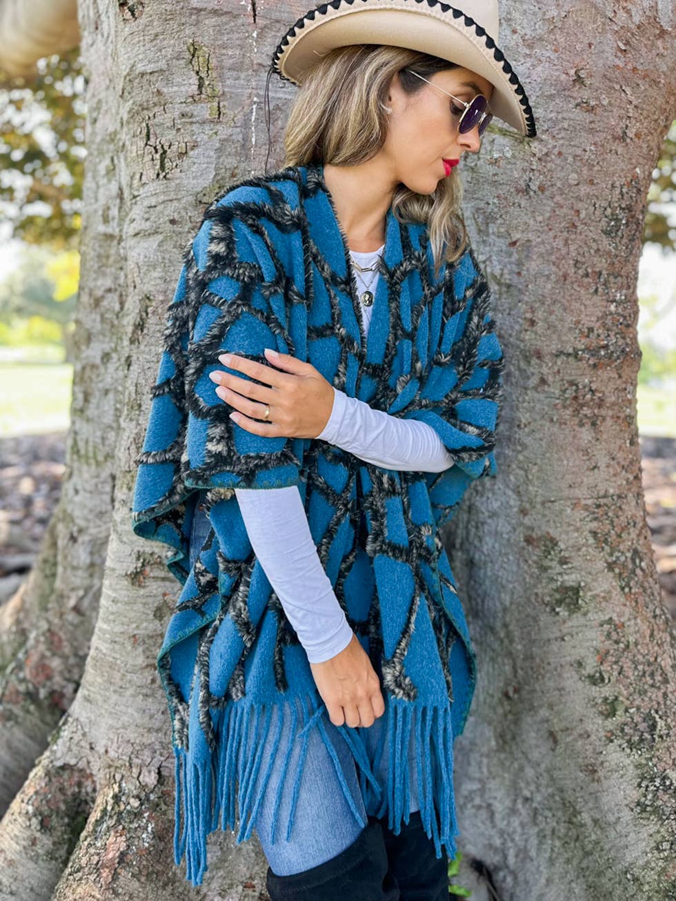Textured Diamond Fringe Ruana Cardigan