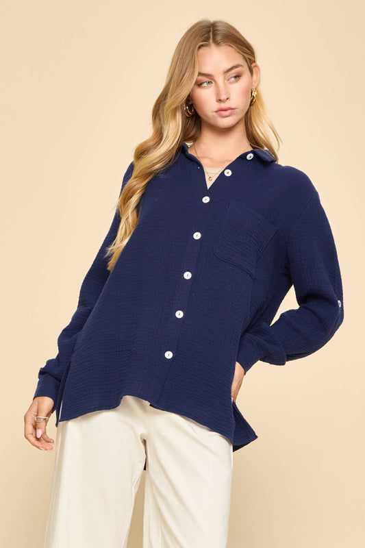 Breathable Cotton Button-Down Top