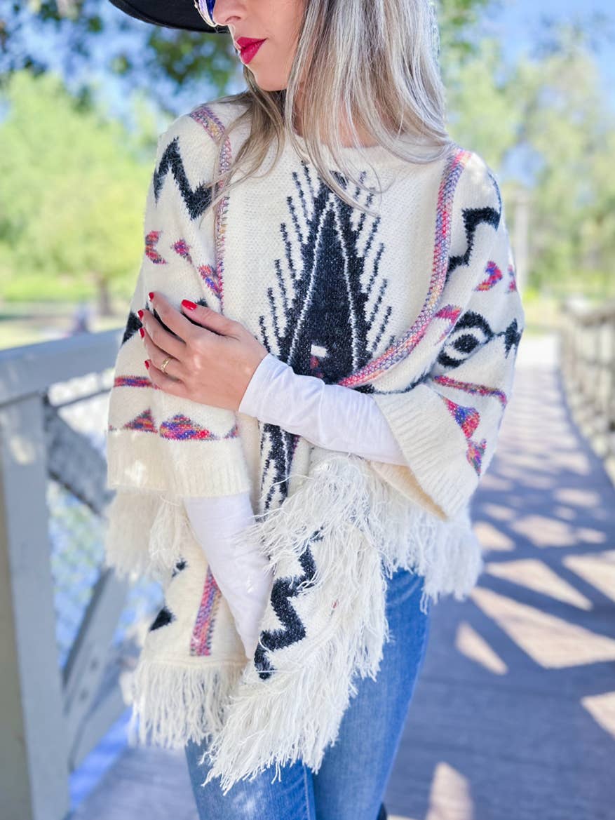 Aztec Eyelash Knit Poncho