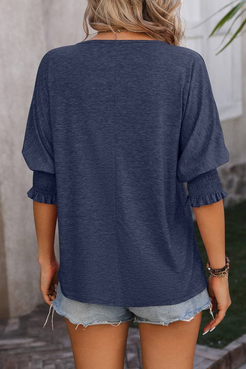 V-Neck Elbow Sleeve Top