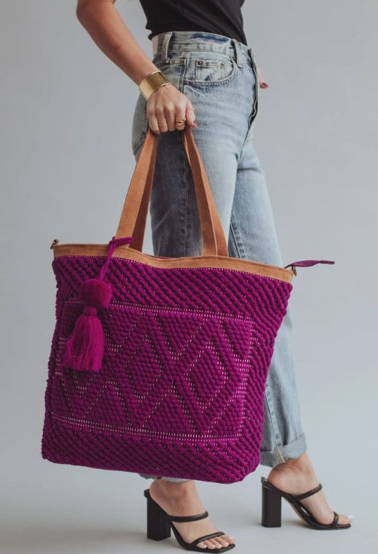 Magenta Diamond Pattern Tote Bag