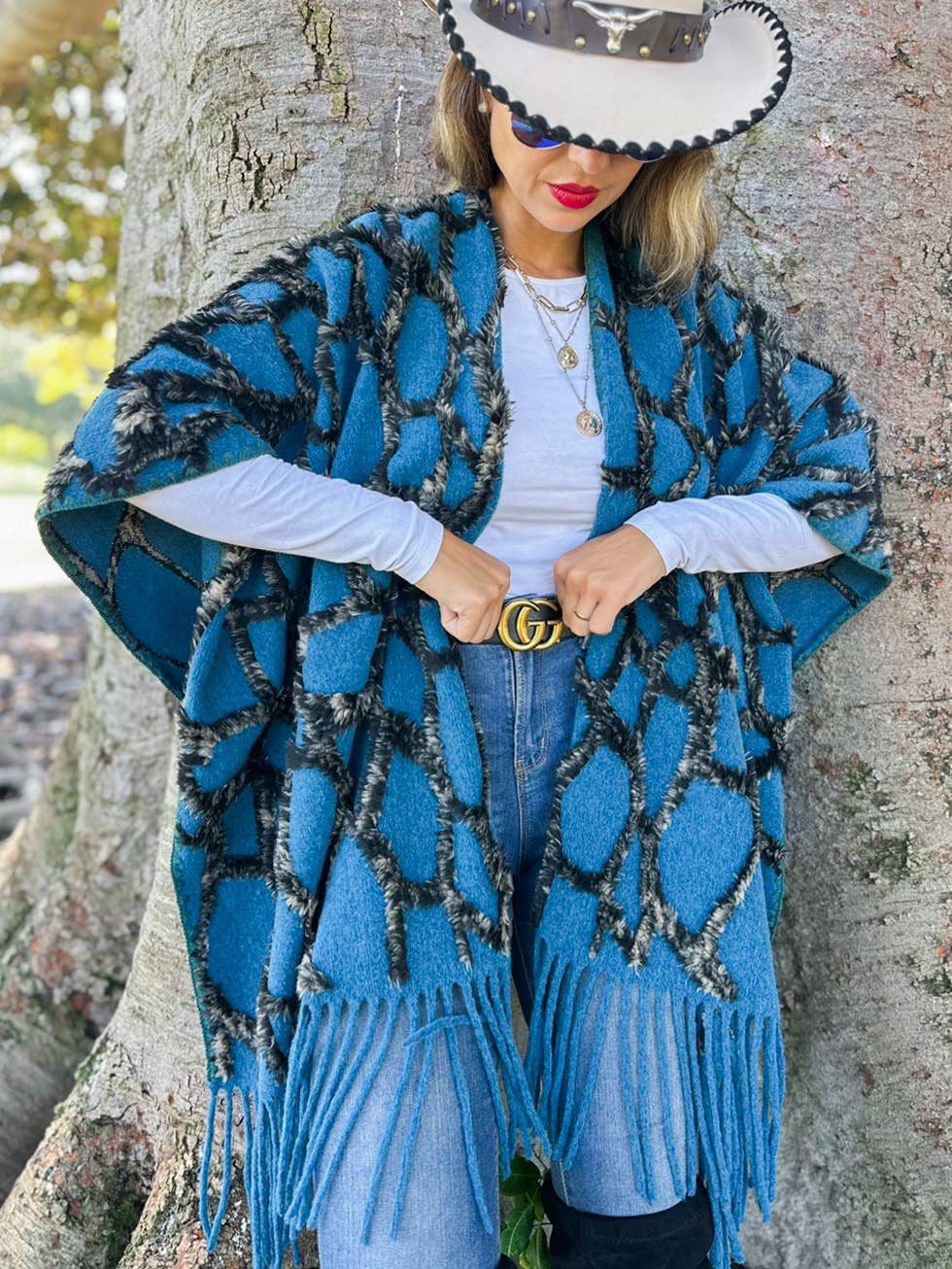 Textured Diamond Fringe Ruana Cardigan