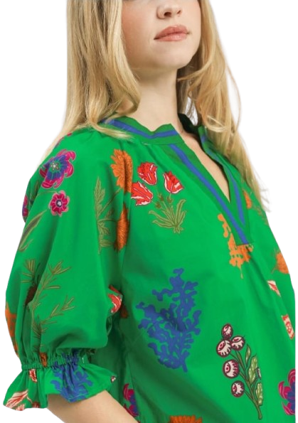 Island Green Floral Blouse