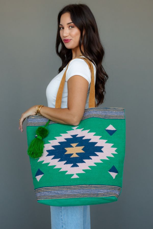 Green Aztech Tote Bag