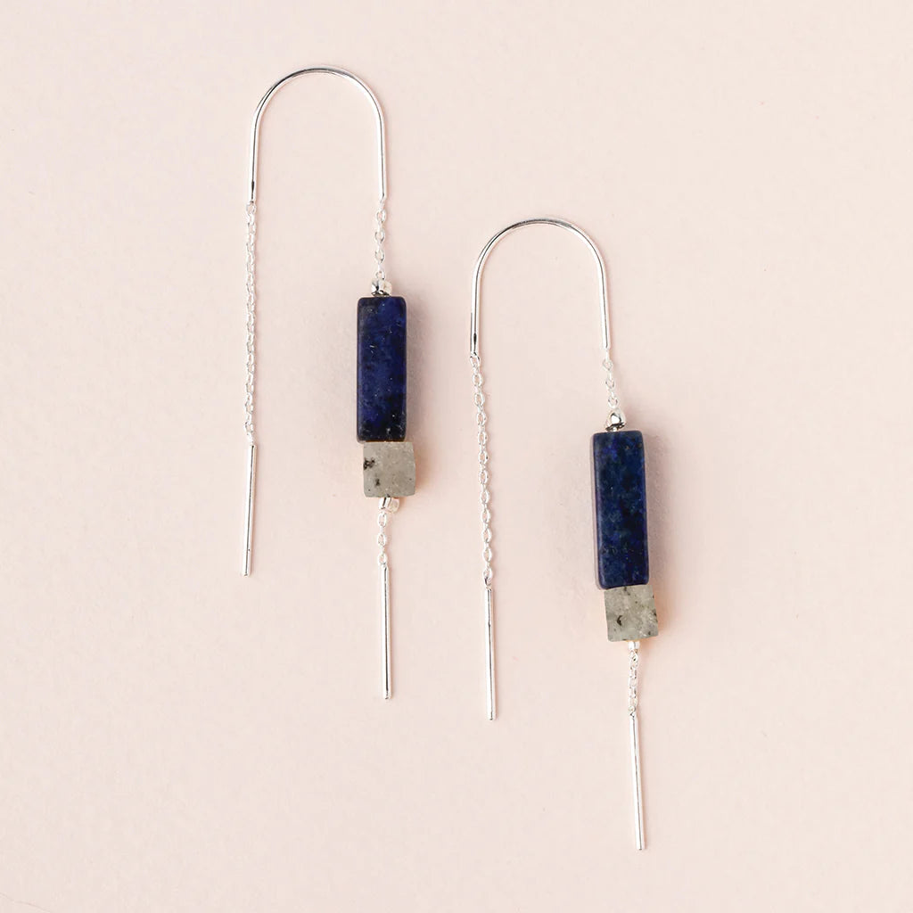 Rectangle Stone Thread Earring Lapis