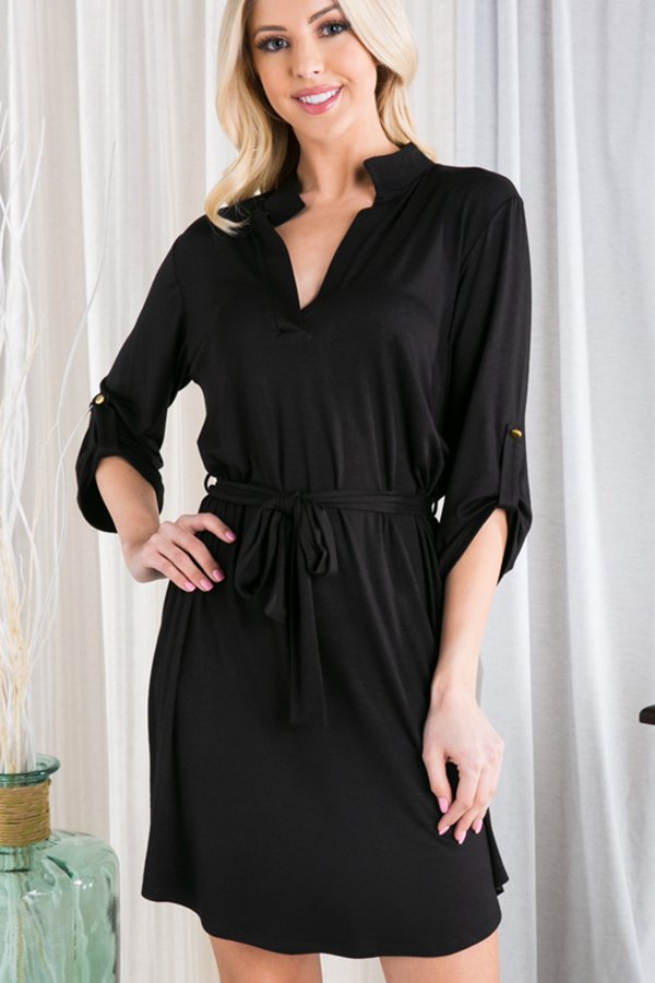 Mandarin Collar Shirtdress