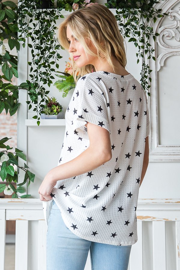Waffle Star Print Top