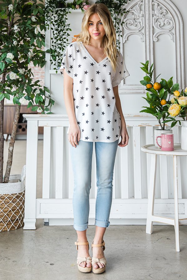 Waffle Star Print Top