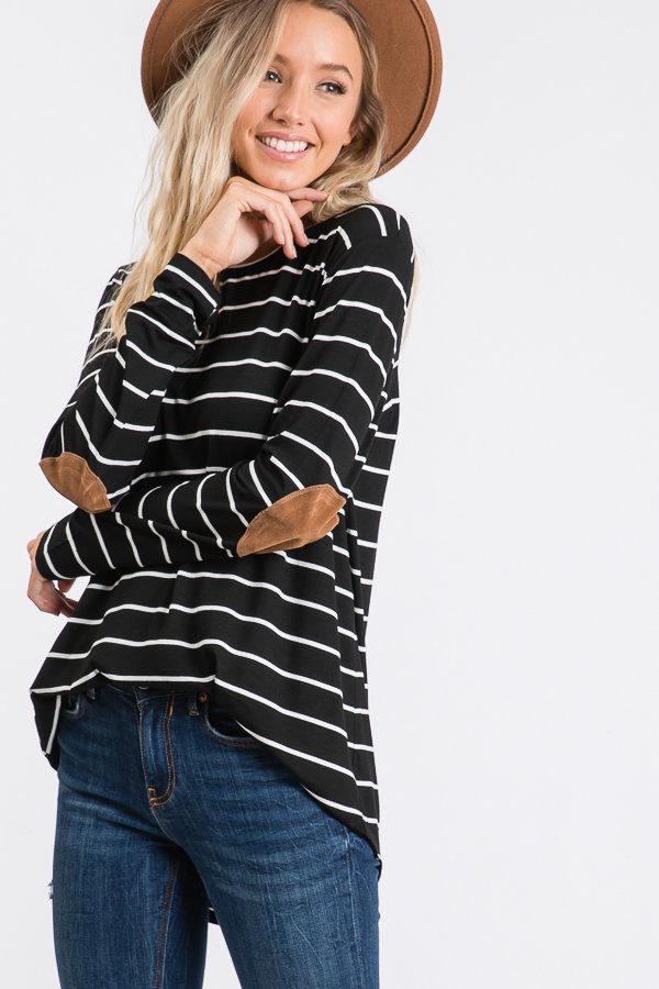 Striped Elbow Patch Top