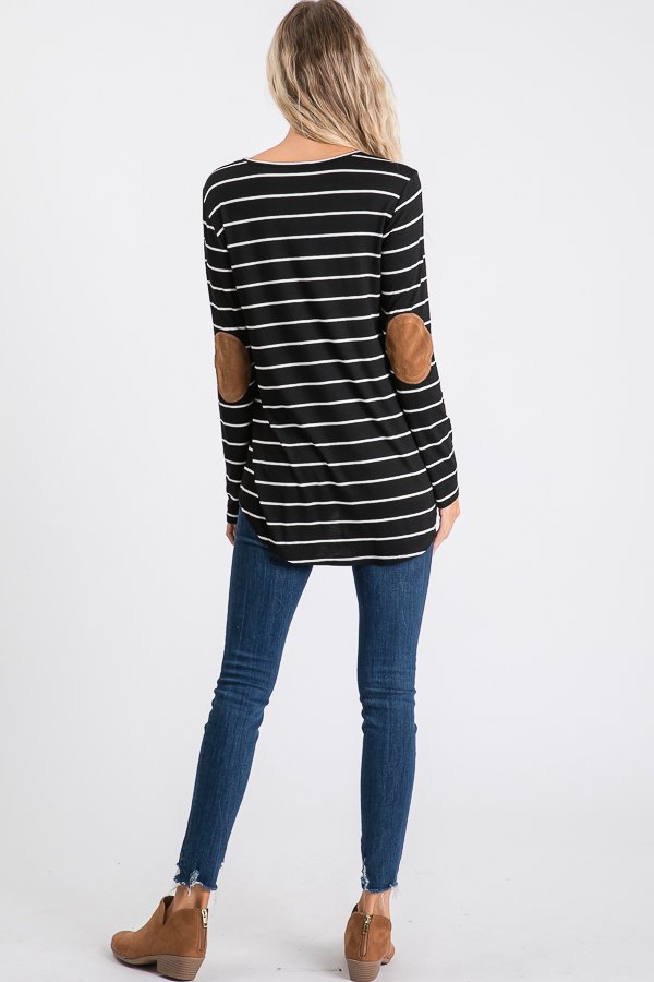Striped Elbow Patch Top