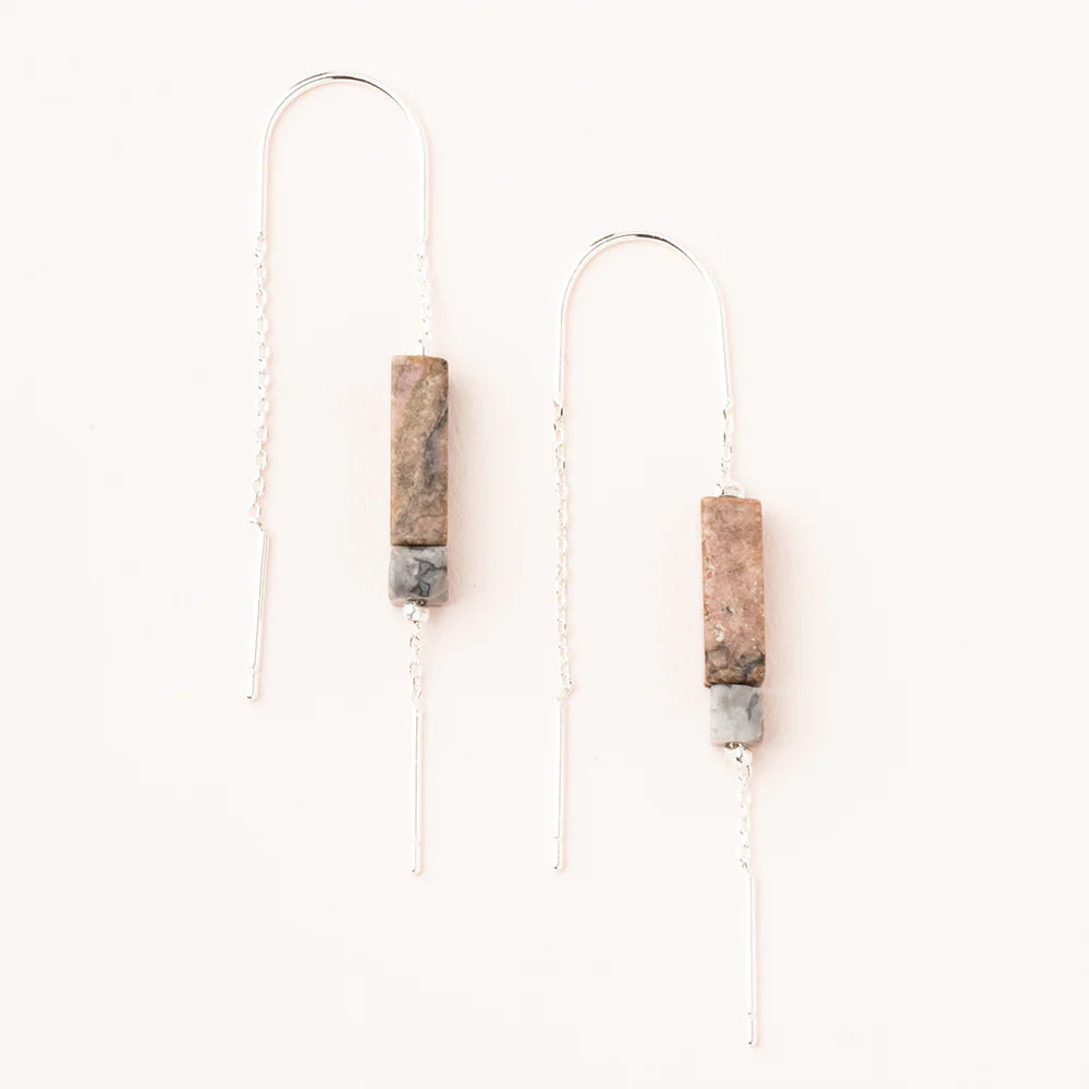Rectangle Stone Thread Earring Rhodonite