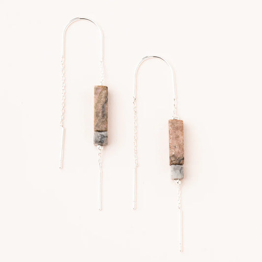 Rectangle Stone Thread Earring Rhodonite