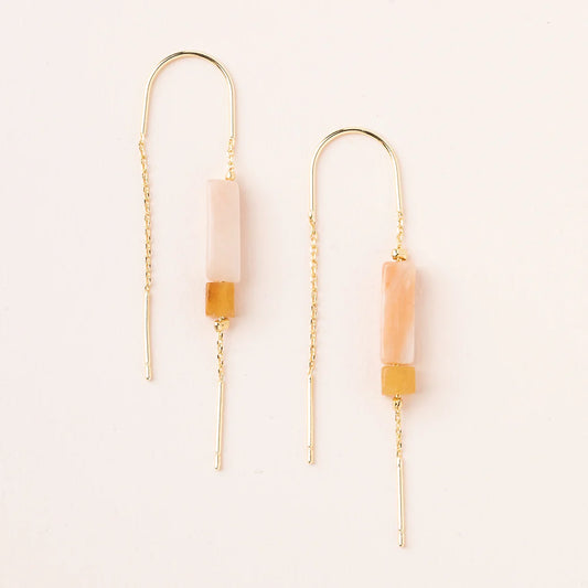 Rectangle Stone Thread Earring Rose Quartz