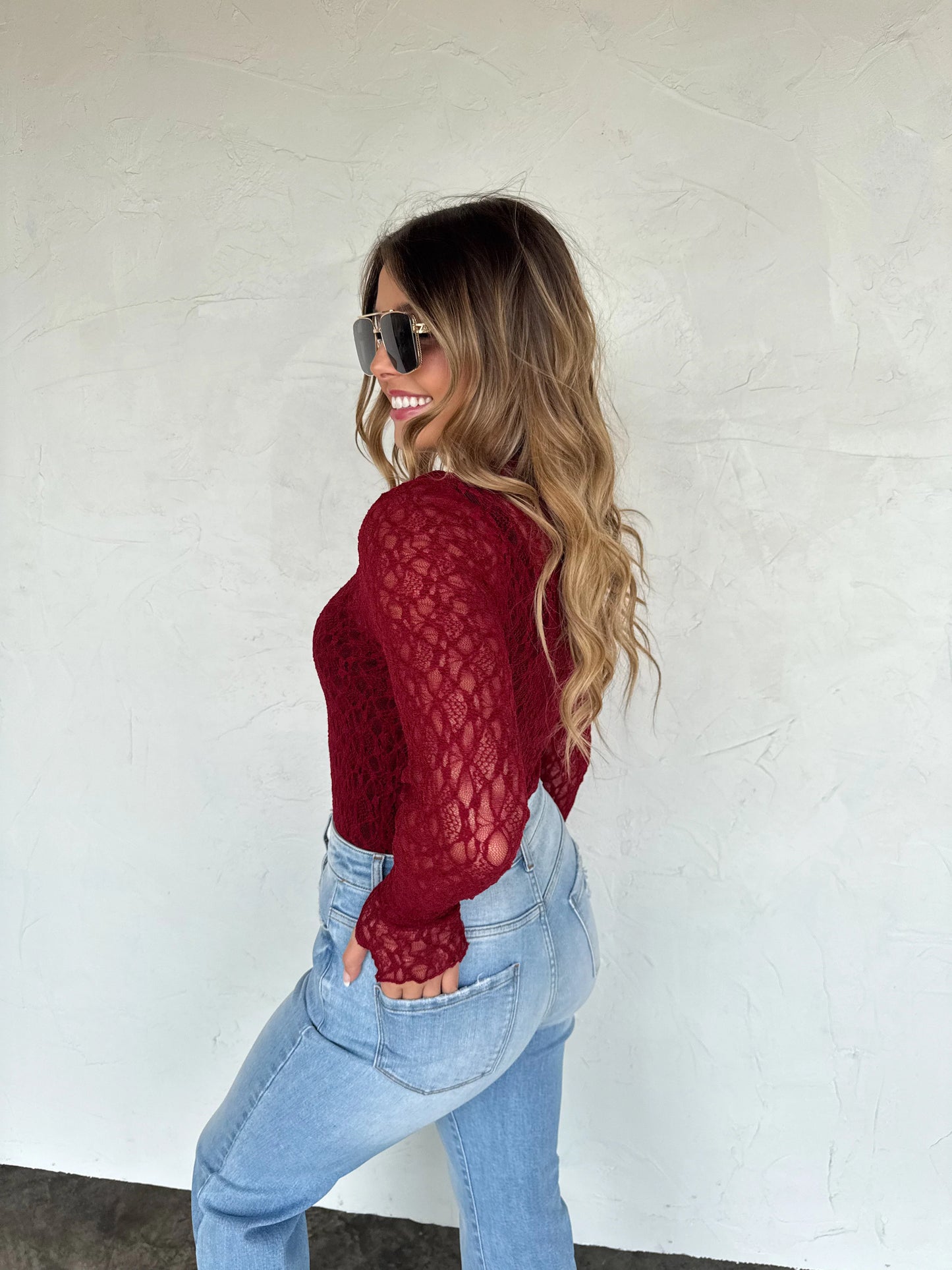 Mock Neck Lace Top
