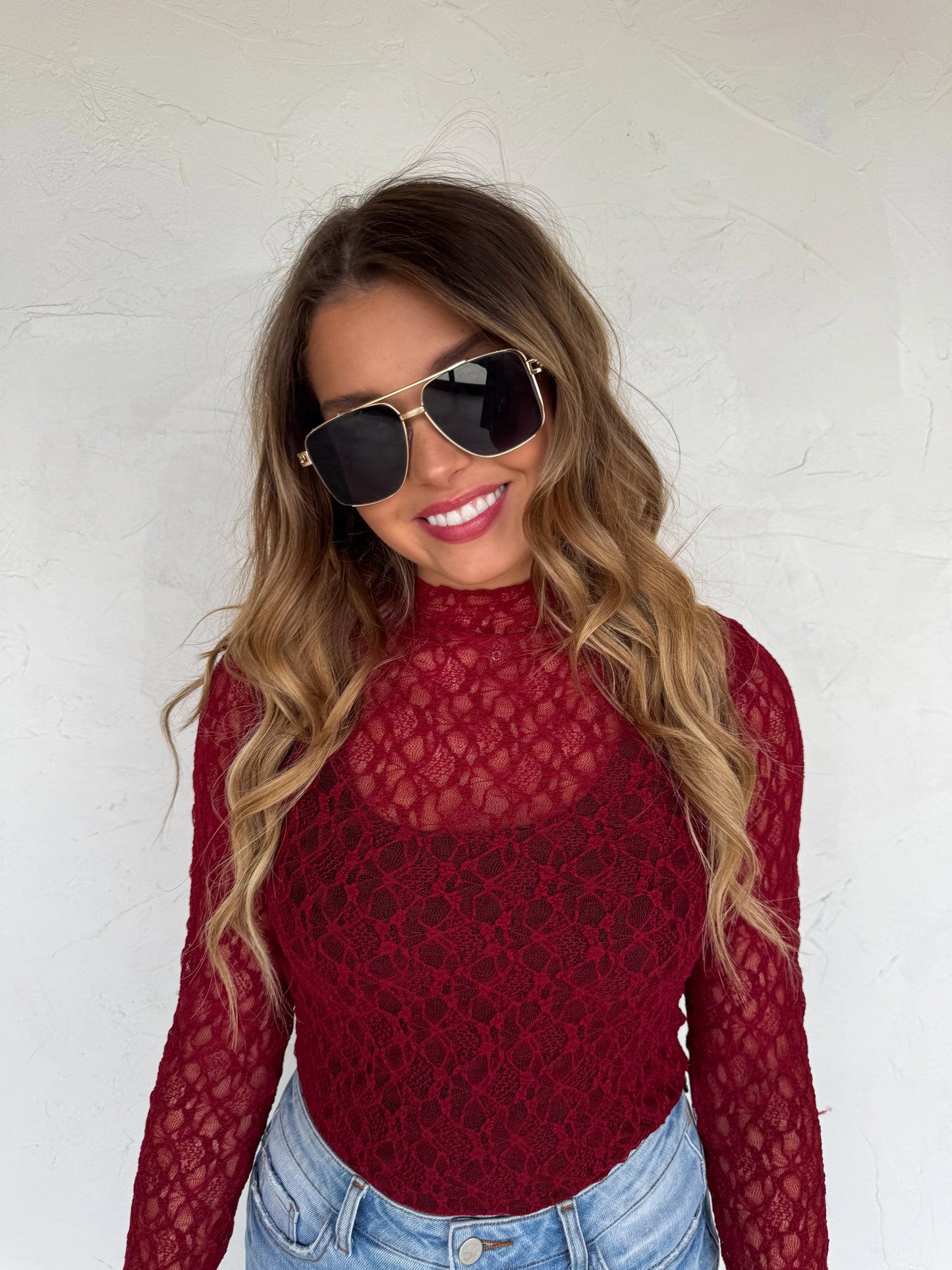 Mock Neck Lace Top