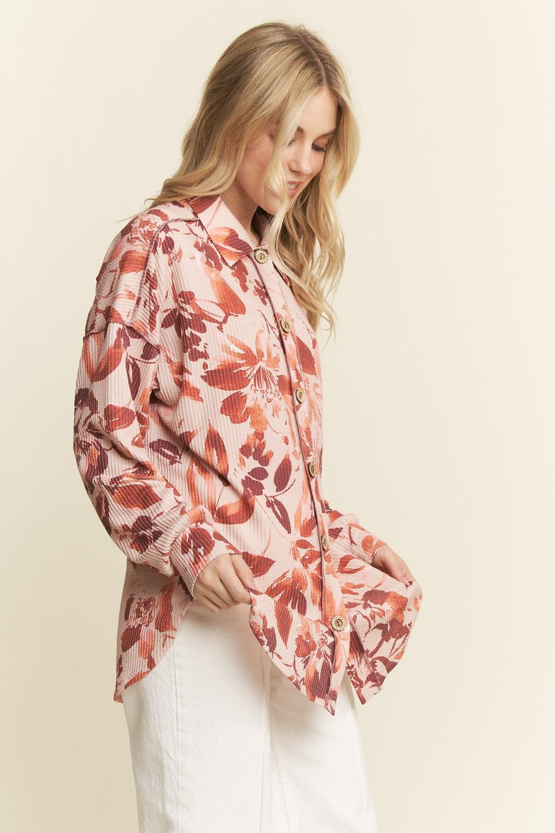 Urban Ribbed Floral Button Up Top