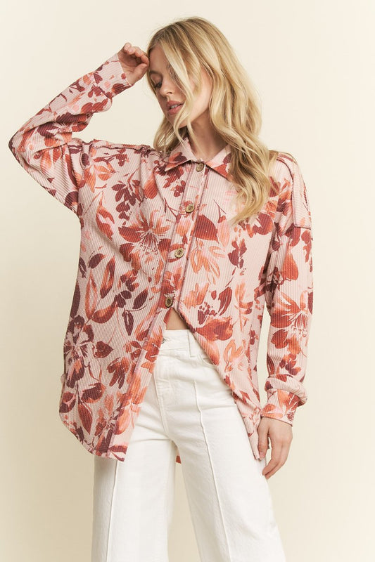 Urban Ribbed Floral Button Up Top