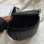 Studded Chain Fringe Belt Bag/Cross Body Black