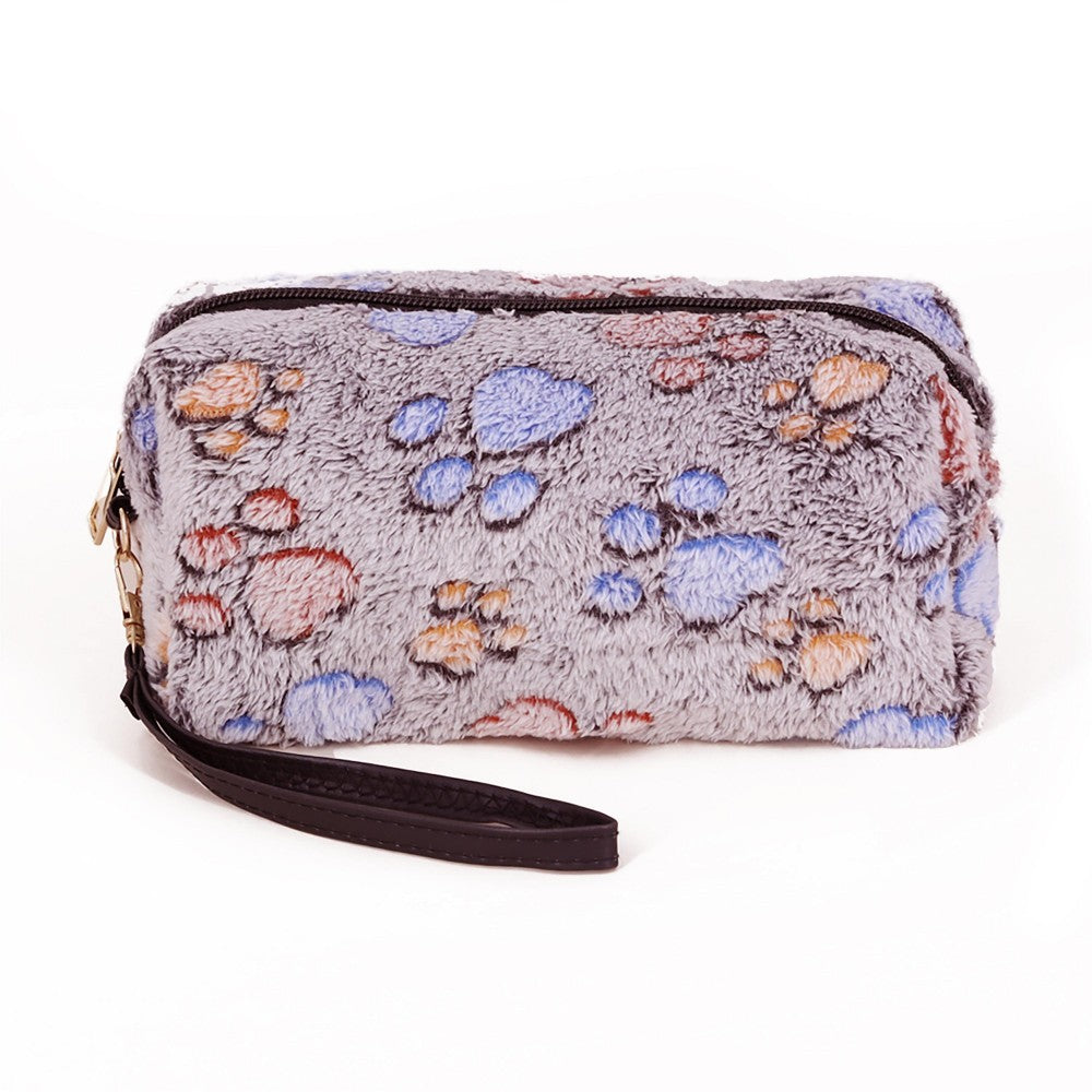 Fuzzy Paw Print Wristlet Pouch