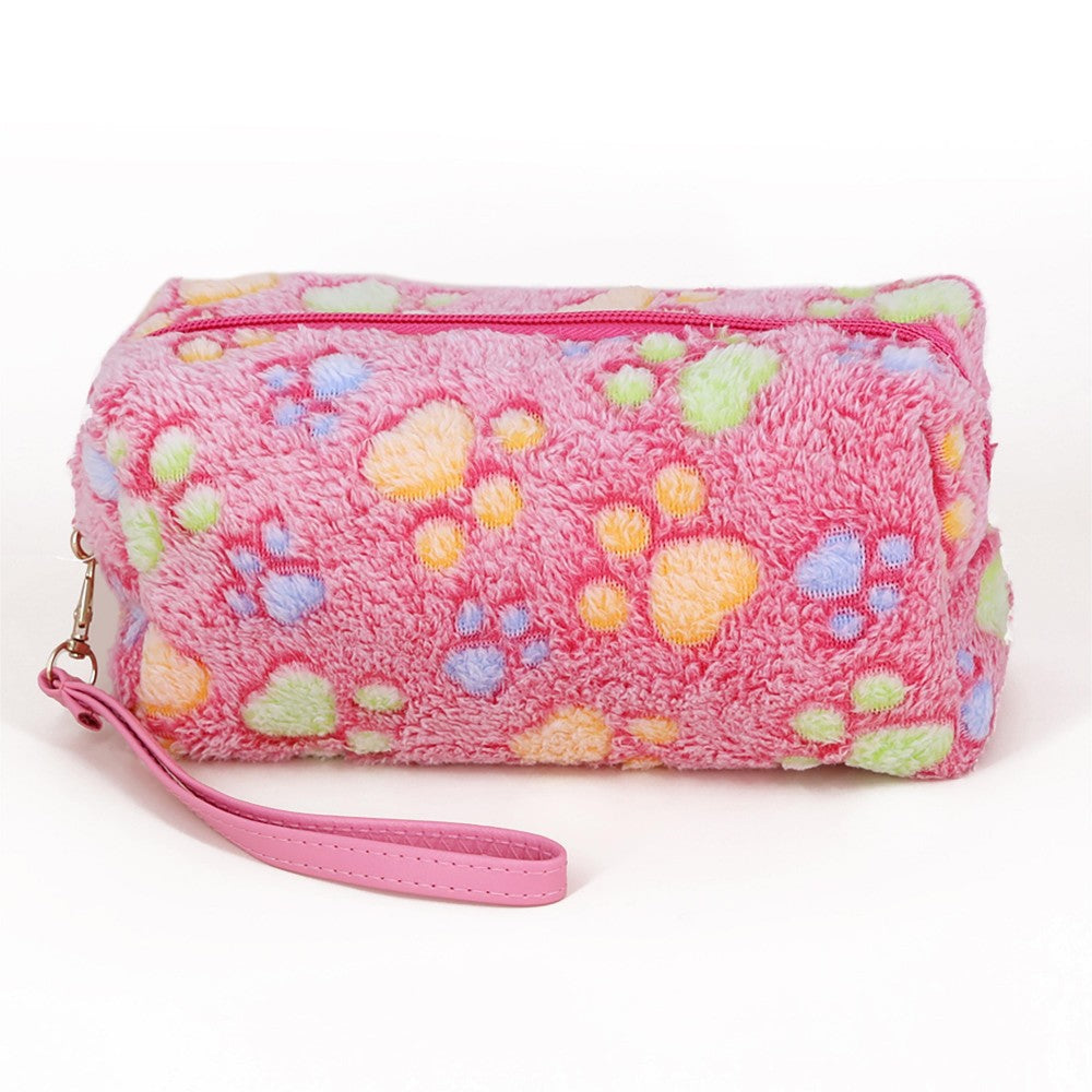 Fuzzy Paw Print Wristlet Pouch