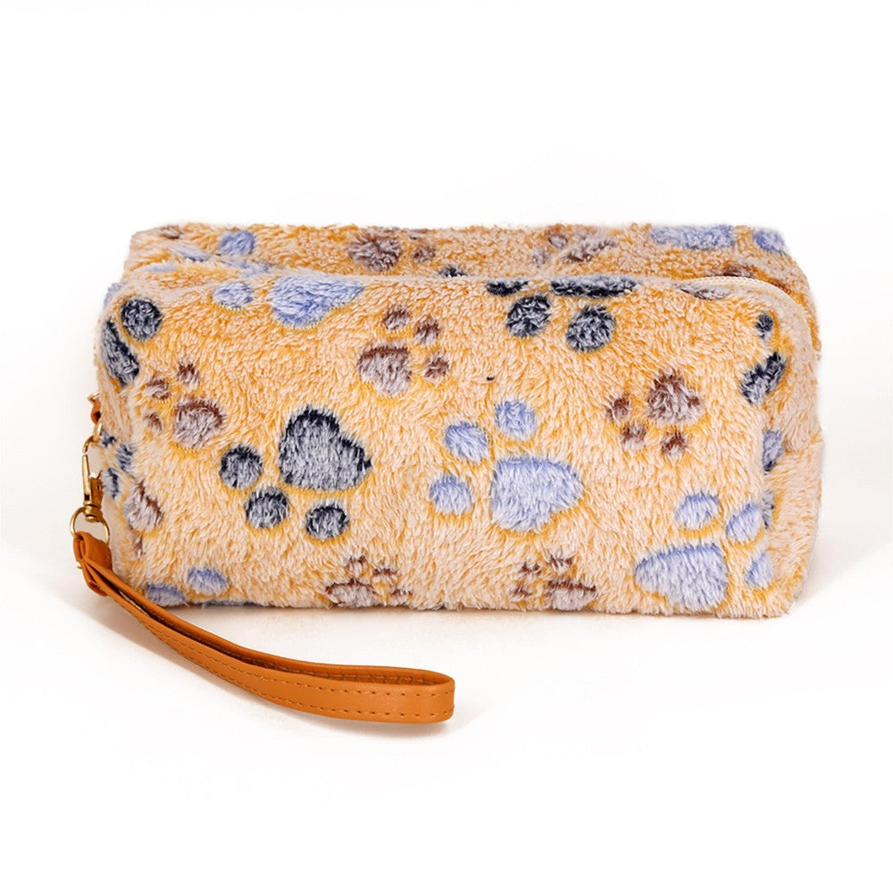 Fuzzy Paw Print Wristlet Pouch