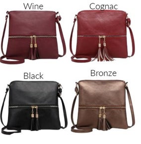 Vegan Leather Double Zipper Cross Body Bag