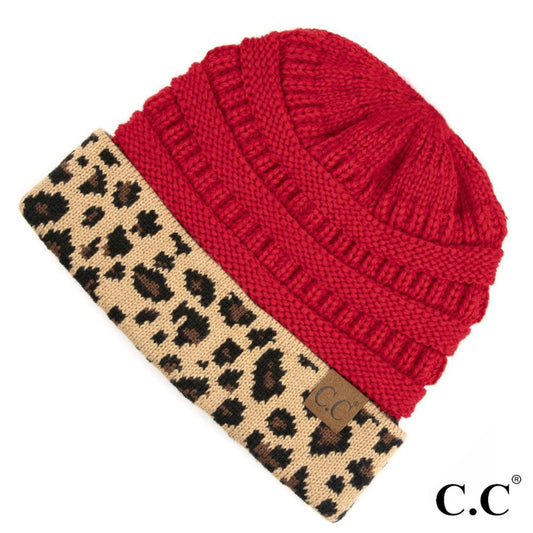 Beanie with Leopard Trim