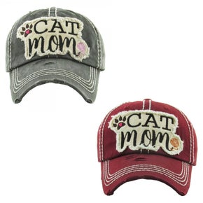 Cat Mom Paw Distressed Baseball Hat
