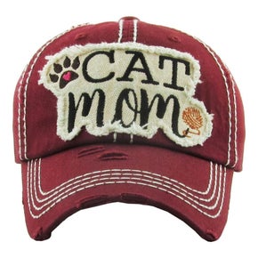 Cat Mom Paw Distressed Baseball Hat