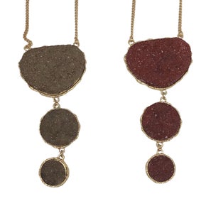 Druzy Tri-Stone Pendant Necklace