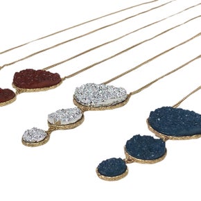 Druzy Tri-Stone Pendant Necklace