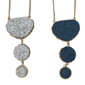 Druzy Tri-Stone Pendant Necklace