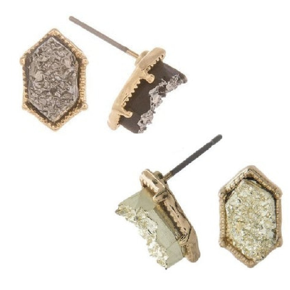 Druzy Diamond Shaped Stud Earring