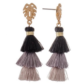 Three Tone Tassel Palm Leaf Earring