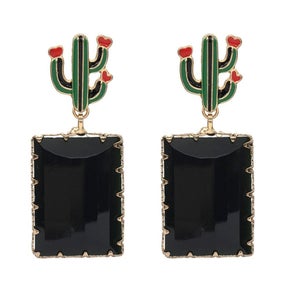Cactus Crystal Drop Earring