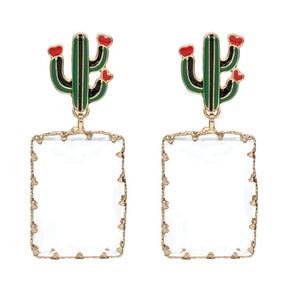 Cactus Crystal Drop Earring