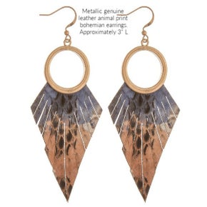 Circle Drop Leather Feather Earring