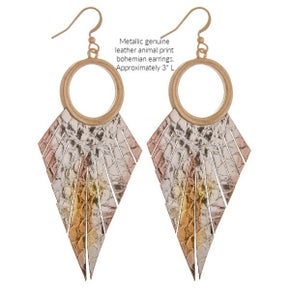 Circle Drop Leather Feather Earring