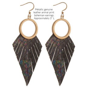 Circle Drop Leather Feather Earring