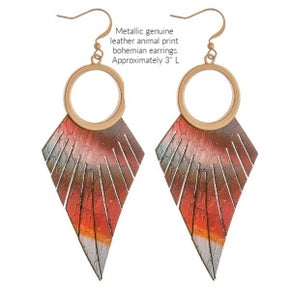 Circle Drop Leather Feather Earring