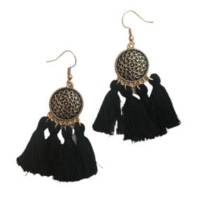 Medallion Quad Tassel Earring
