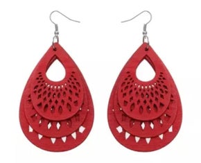 Triple Teardrop Wood Cutout Earring