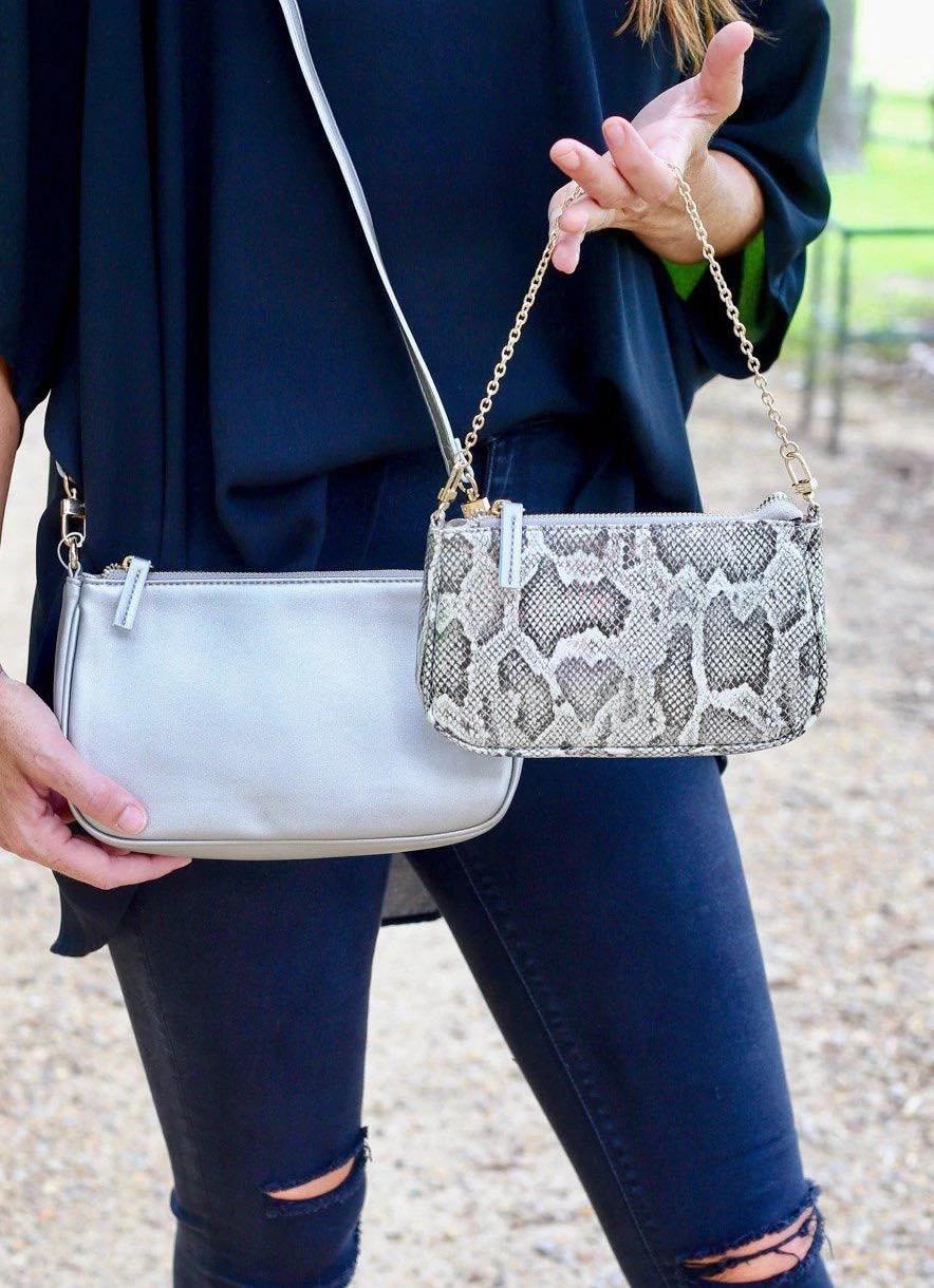 Pewter Double Crossbody Clutch Bag