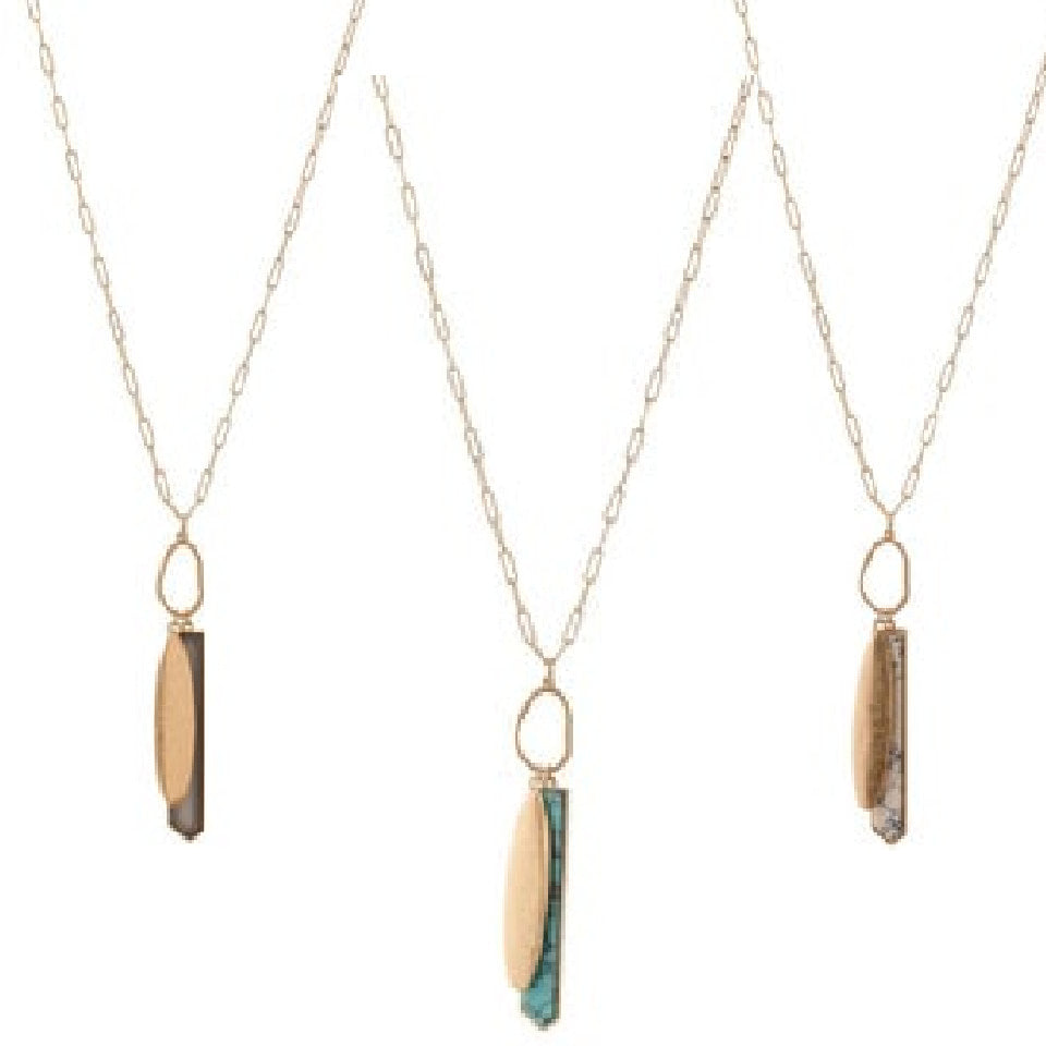 Semi Precious Bar Pendant Necklace